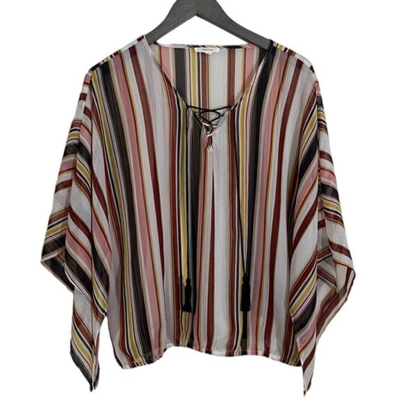 Maurices lace up v-neck kimono top Multi-Colored Stripes Women's Medium NEW - Picture 1 of 10